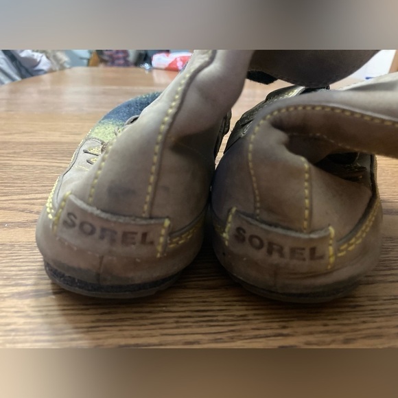 Sorel leather and plaid booties ankle boots women’s 7.5 yellow gray - Picture 3 of 8